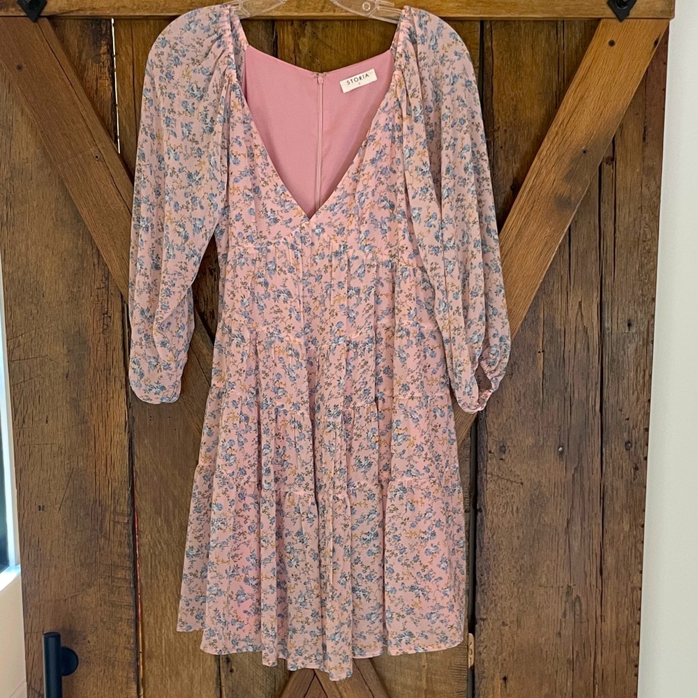 Storia Size Small Pale Pink & Blue Floral Print Dress